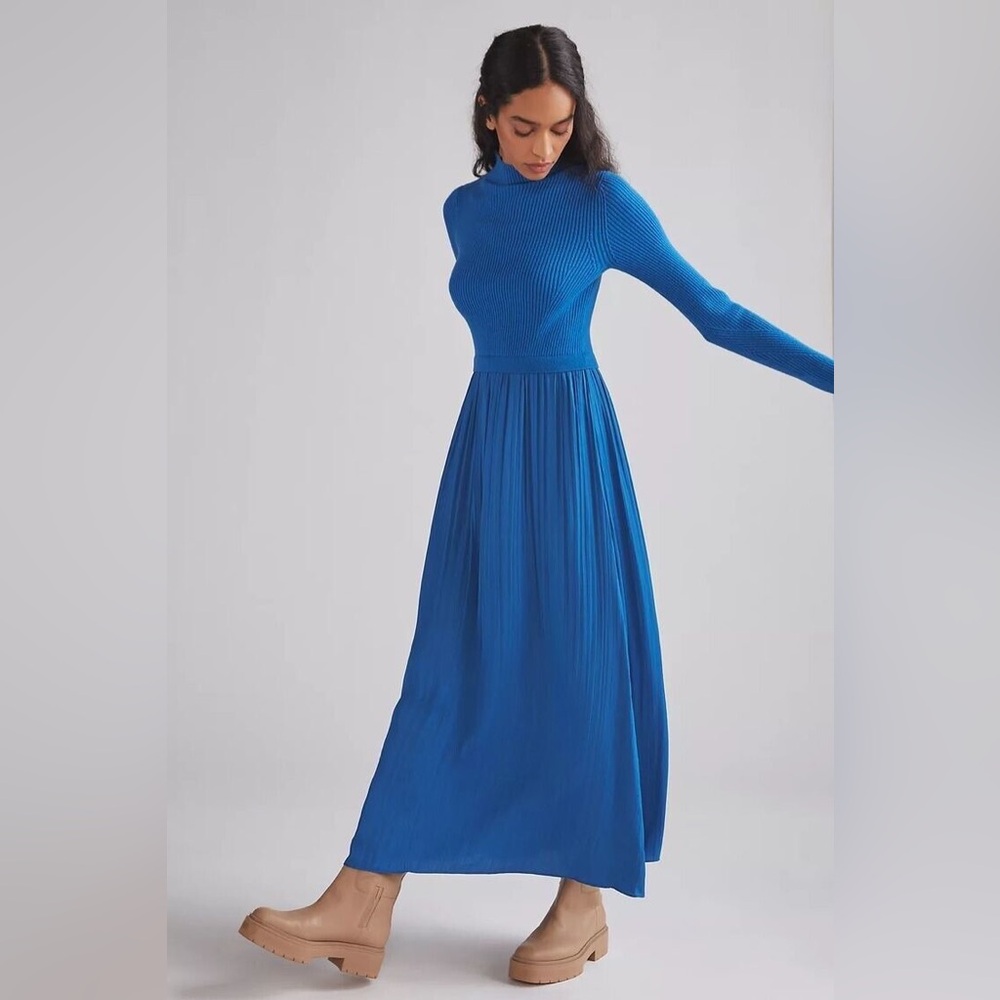 Anthropologie Layered Mock Neck Sweater Maxi Dress (Size XL, Blue)